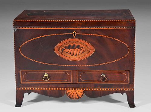 Exceptional Federal Inlaid Mahogany Valuables Box with Drawer