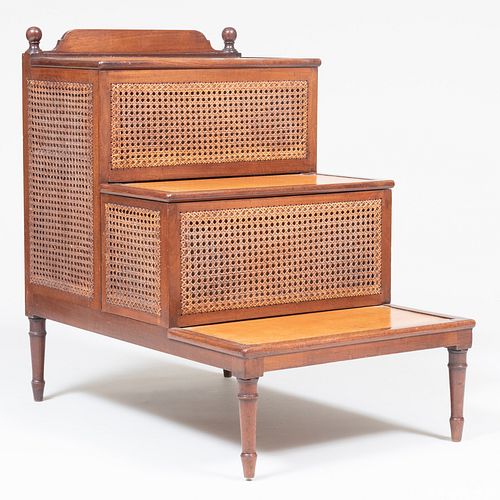 Late Regency Mahogany Caned and Leather Inset Three-Tier Bed Steps, In the Manner of Gillows