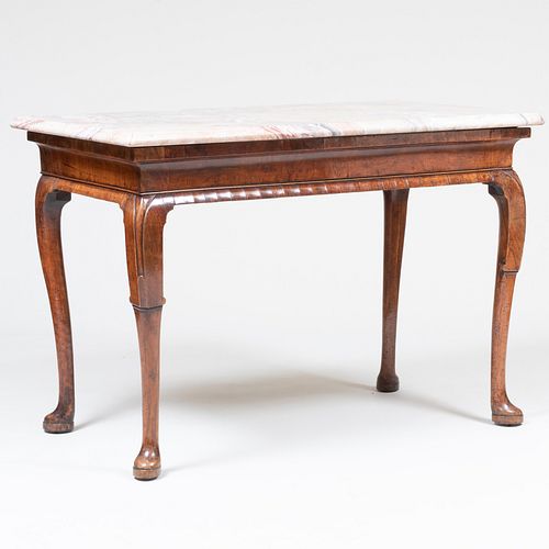 George I Walnut Console Table with a Marble Top