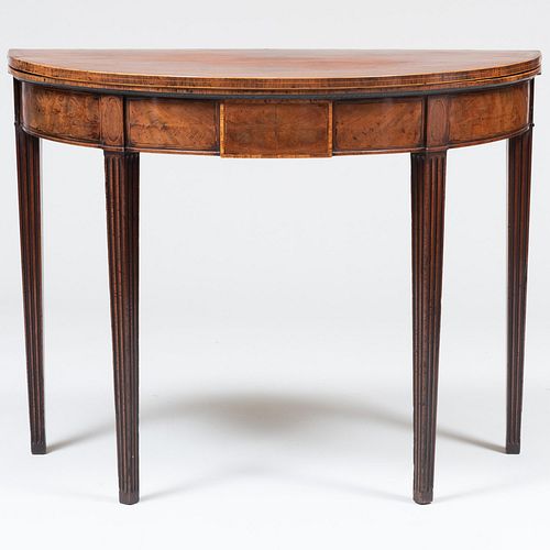 George III Inlaid and Crossbanded Mahogany Demilune Card Table