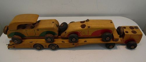 Holgate wooden toys (845t1) Car hauler and 2 cars