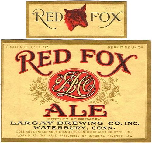 1933 Red Fox XXX Ale 12oz ES14-09 Label Waterbury Connecticut