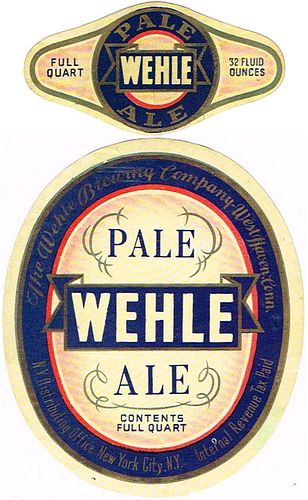 1933 Wehle Pale Ale 32oz One Quart ES17-18v Label West Haven Connecticut