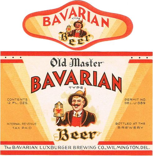 1934 Old Master Bavarian Beer 12oz ES21-13 Label Wilmington Delaware