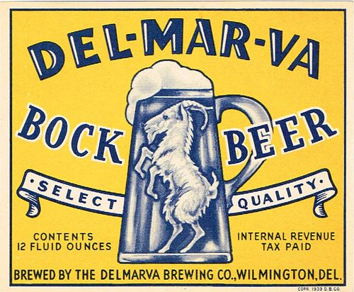 1944 Del-Mar-Va Bock Beer 12oz ES21-17 Label Wilmington Delaware