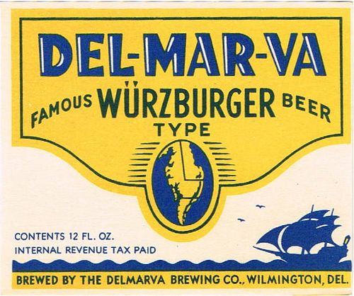 1938 Del-Mar-Va Wurzburger Beer 12oz ES21-19 Label Wilmington Delaware