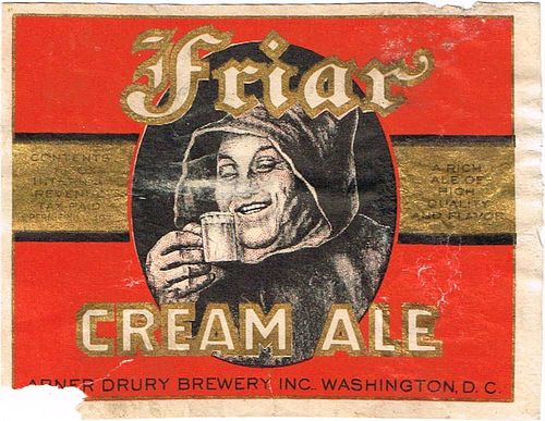 1935 Friar Cream Ale No Ref. ES18-18 Label Washington District Of Columbia