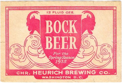 1935 Heurich Bock Beer No Ref. ES19-17 Label Washington District Of Columbia