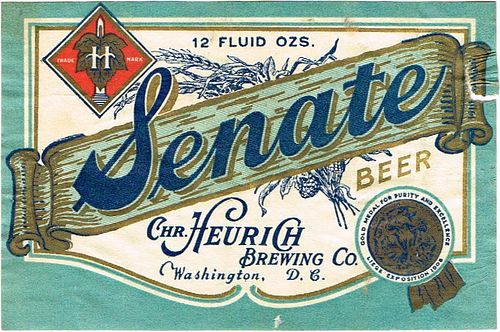1915 Senate Beer 12oz ES19-08 Label Washington District Of Columbia
