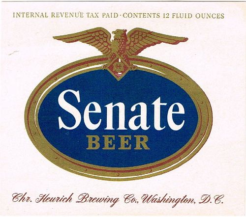 1947 Senate "250" Beer 12oz No Ref. Label Washington District Of Columbia