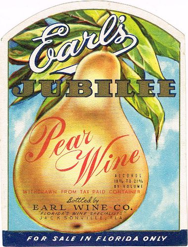 1965 Earl's Jubilee Pear Wine Jacksonville Florida Label
