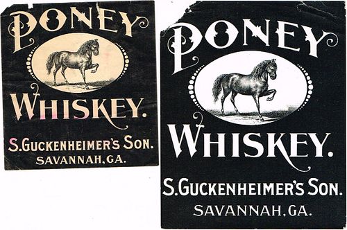 Lot of Two 1900s Guckenheimer's Poney Whiskey Labels Savannah Geogia