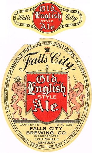 1934 Falls City Old English Ale 12oz ES34-22 Label Louisville Kentucky