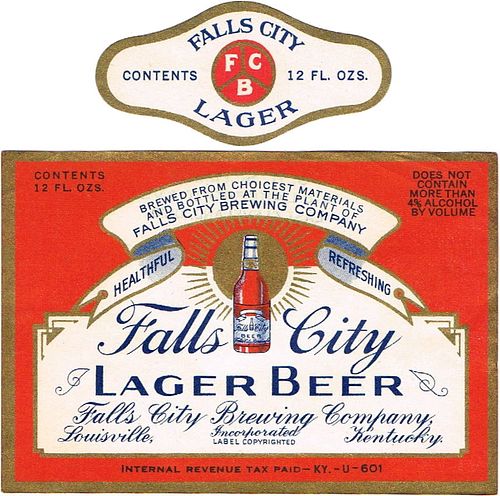 1934 Falls City Lager Beer 12oz ES34-16 Label Louisville Kentucky