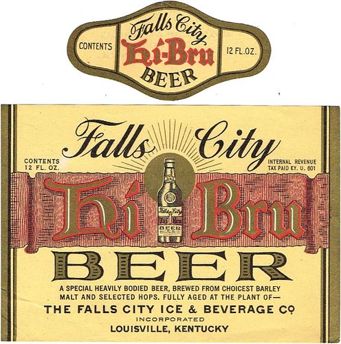 1933 Falls City Hi Bru Beer 12oz ES34-08 Label Louisville Kentucky