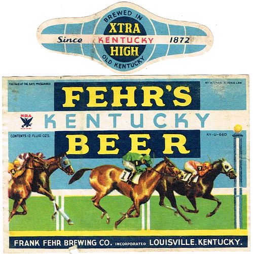 1934 Fehr's Kentucky Beer 12oz ES34-24 Label Louisville Kentucky