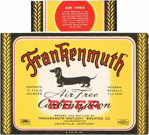 1939 Frankenmuth Beer 12oz ES36-11 Label Louisville Kentucky