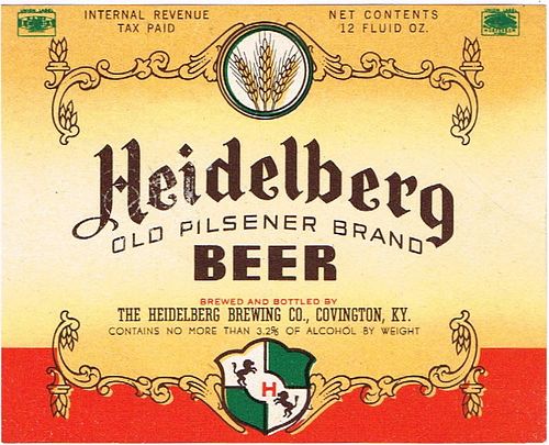 1945 Heidelberg Beer 12oz ES32-19 Label Covington Kentucky