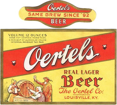 1933 Oertels Real Lager Beer 12oz ES37-12 Label Louisville Kentucky