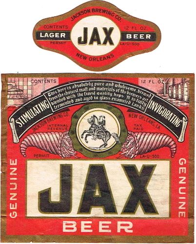 1935 Jax Beer 12oz ES41-08 Label New Orleans Louisiana