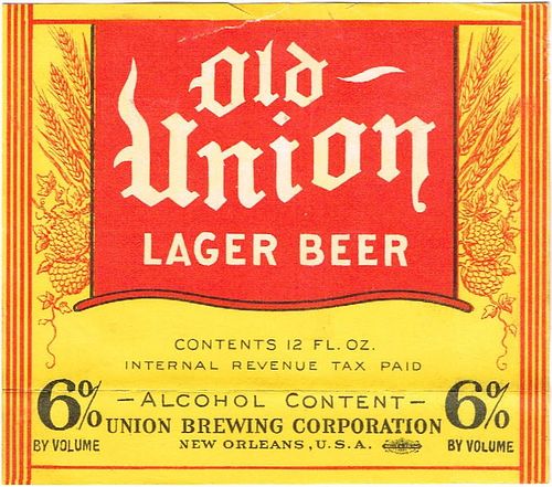 1936 Old Union Lager 12oz ES44-17 Label New Orleans Louisiana