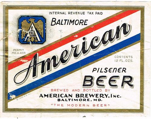 1935 American Beer 12oz ES71-24V Label Baltimore Maryland