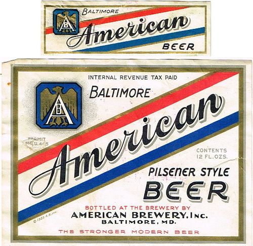 1934 American Beer 12oz ES71-24V Label Baltimore Maryland