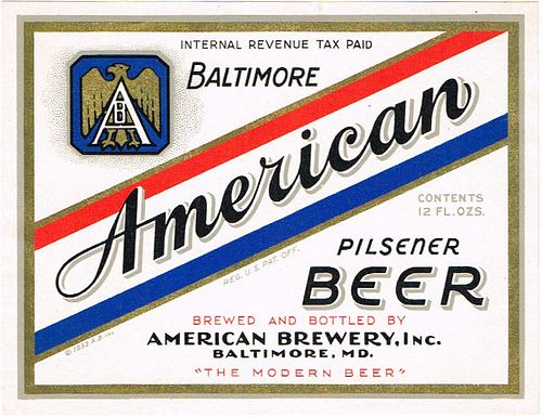1937 American Beer 12oz ES71-24V Label Baltimore Maryland