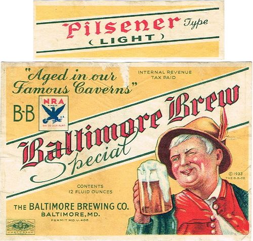 1935 Baltimore Brew Special Beer No Ref. Label Baltimore Maryland