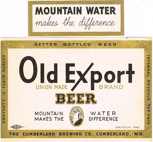 1941 Old Export Brand Beer 12oz ES80-18 Label Cumberland Maryland