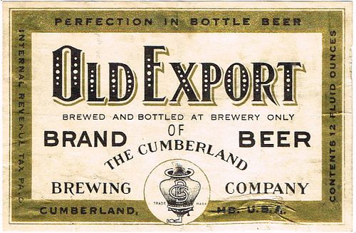1936 Old Export Brand Beer 12oz ES80-17V Label Cumberland Maryland