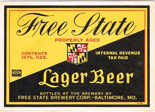 1940 Free State Lager Beer 12oz ES75-20 Label Baltimore Maryland