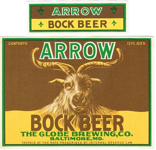 1935 Arrow Bock Beer 12oz ES74-05 Label Baltimore Maryland
