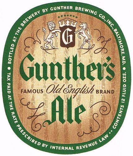 1935 Gunther's Old English Ale No Ref. ES77-13v Label Baltimore Maryland