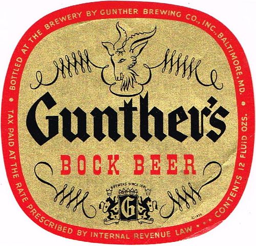1940 Gunther's Bock Beer 12oz ES77-17 Label Baltimore Maryland