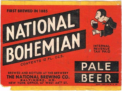 1941 National Bohemian Beer 12oz ES78-19 Label Baltimore Maryland