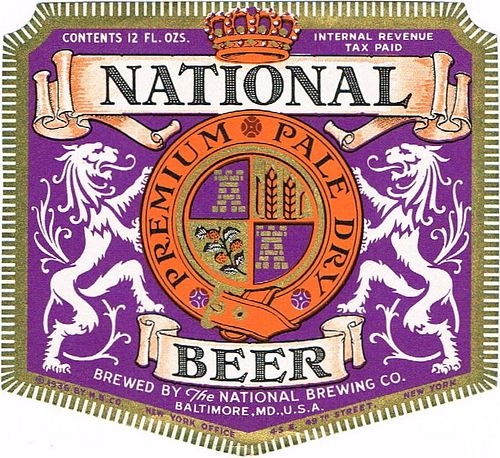 1944 National Beer No Ref. ES78-25 Label Baltimore Maryland