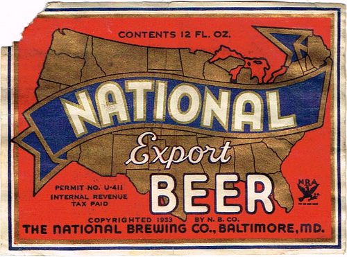 1934 National Export Beer 12oz ES78-08 Label Baltimore Maryland