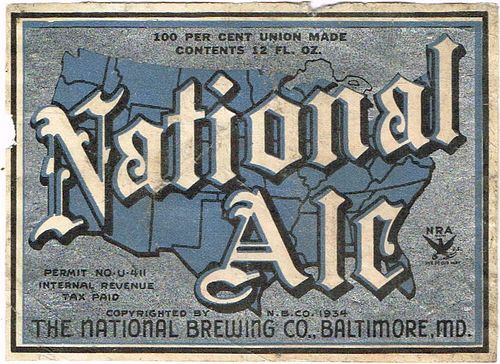 1935 National Ale 12oz ES78-10 Label Baltimore Maryland