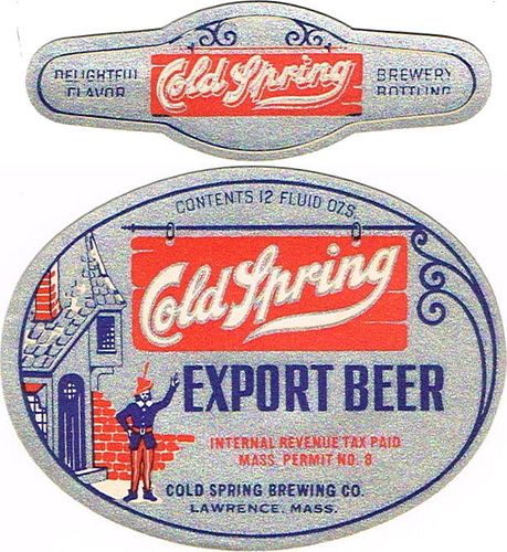 1934 Cold Spring Export Beer 12oz ES58-20 Label Lawrence Massachusetts