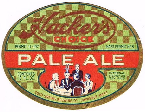 1935 Hacker's Pale Ale 12oz ES58-11 Label Lawrence Massachusetts