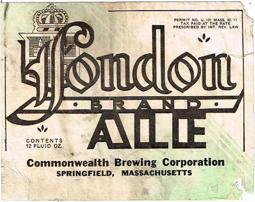 1933 London Ale No Ref. ES67-13 Label Springfield Massachusetts