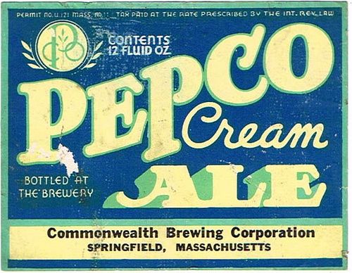 1933 Pepco Cream Ale 12oz ES67-10 Label Springfield Massachusetts