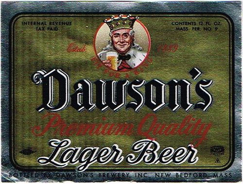 1939 Dawson's Lager Beer 12oz ES65-14 Label New Bedford Massachusetts