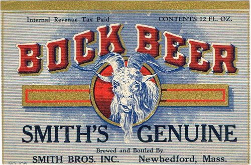1938 Smith's Genuine Bock Beer 12oz ES66-06 Label Fall River Massachusetts