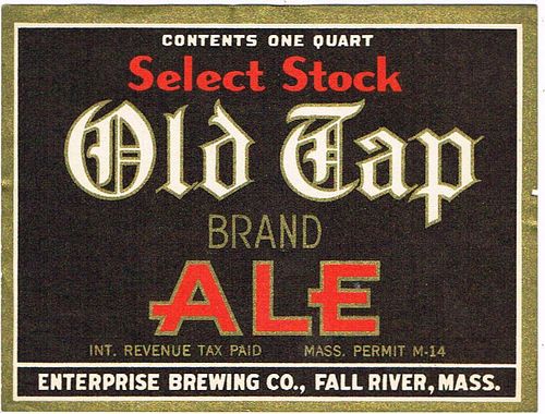 1940 Old Tap Ale 32oz One Quart ES56-12 Label Fall River Massachusetts
