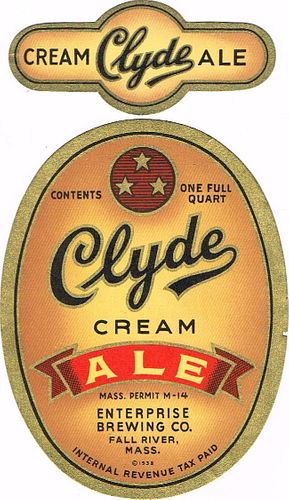 1938 Clyde Cream Ale 32oz One Quart ES57-07 Label Fall River Massachusetts