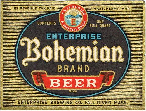 1943 Old Tap Bohemian Brand Beer 12oz ES56-18V Label Fall River Massachusetts