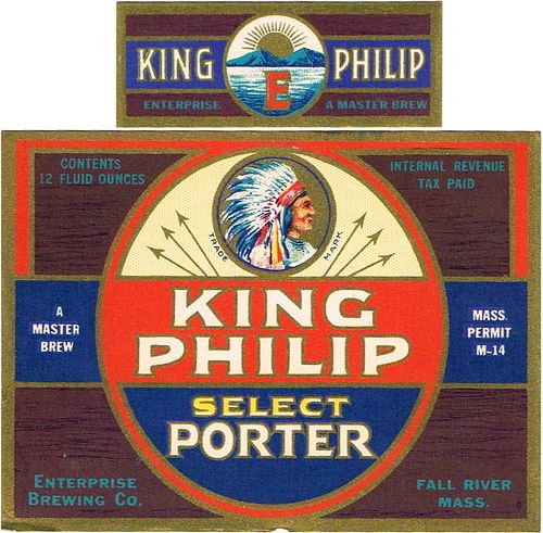 1938 King Philip Select Porter 12oz ES57-01 Label Fall River Massachusetts