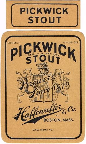 1940 Pickwick Stout 12oz ES52-03 Label Boston Massachusetts